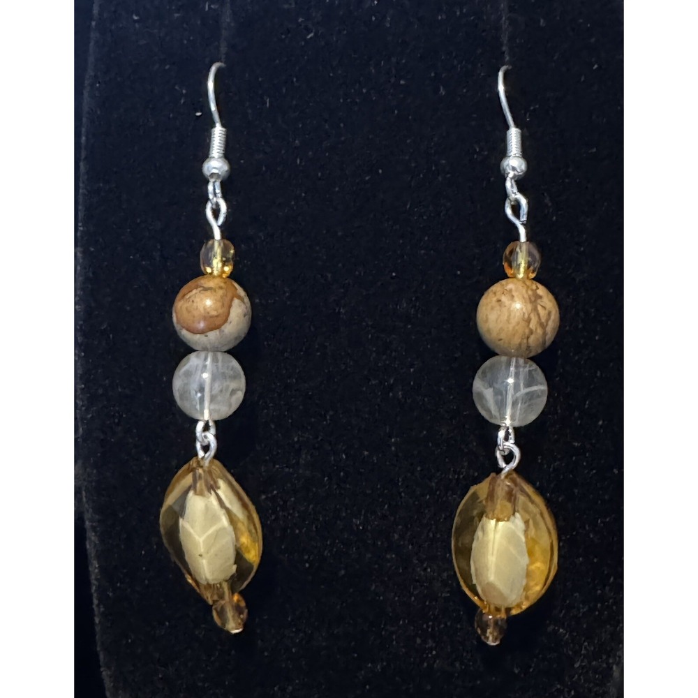 Fidelias Studio Bracelet & Earring Set Silver Tone Citrine Jasper Look Beach - Picture 2 of 8